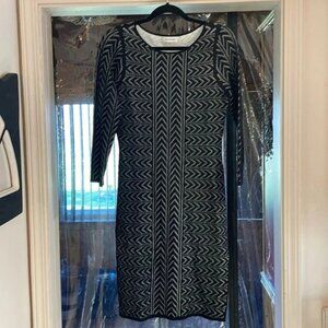 Calvin Klein,  Pointelle Knit Chevron Sweater Dress, Black /White, Small